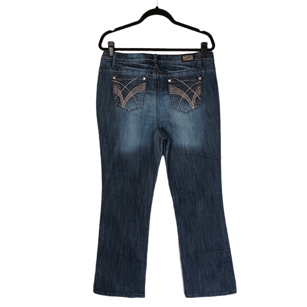 EARL JEANS Metallic Embroidered Back Pocket Dark Medium Blue Jeans 12